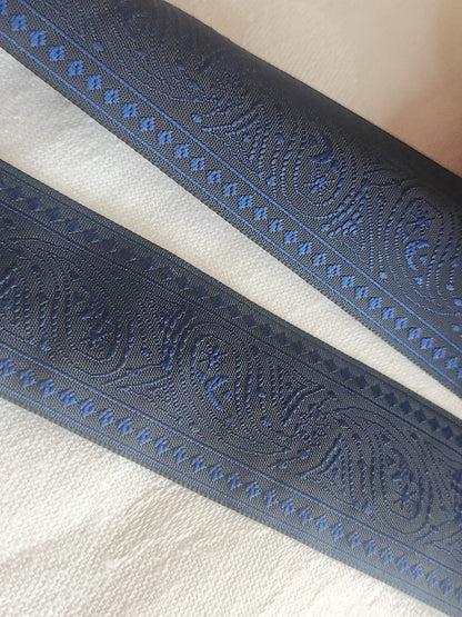 Large galon vintage bleu réversible 2 mètres sur 3 cm noir A5