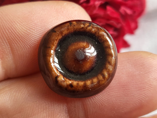 Bouton ancien en céramique marron pied métal 1,9 cm cm D15B