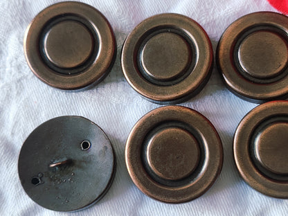 Lot 6 boutons vintage énorme métal cuivré 3 cm volume ref 3925