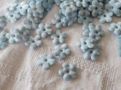 Lot  50 fleurs bleu carreau   tissu customisation 1,5 cm  embellissement T2