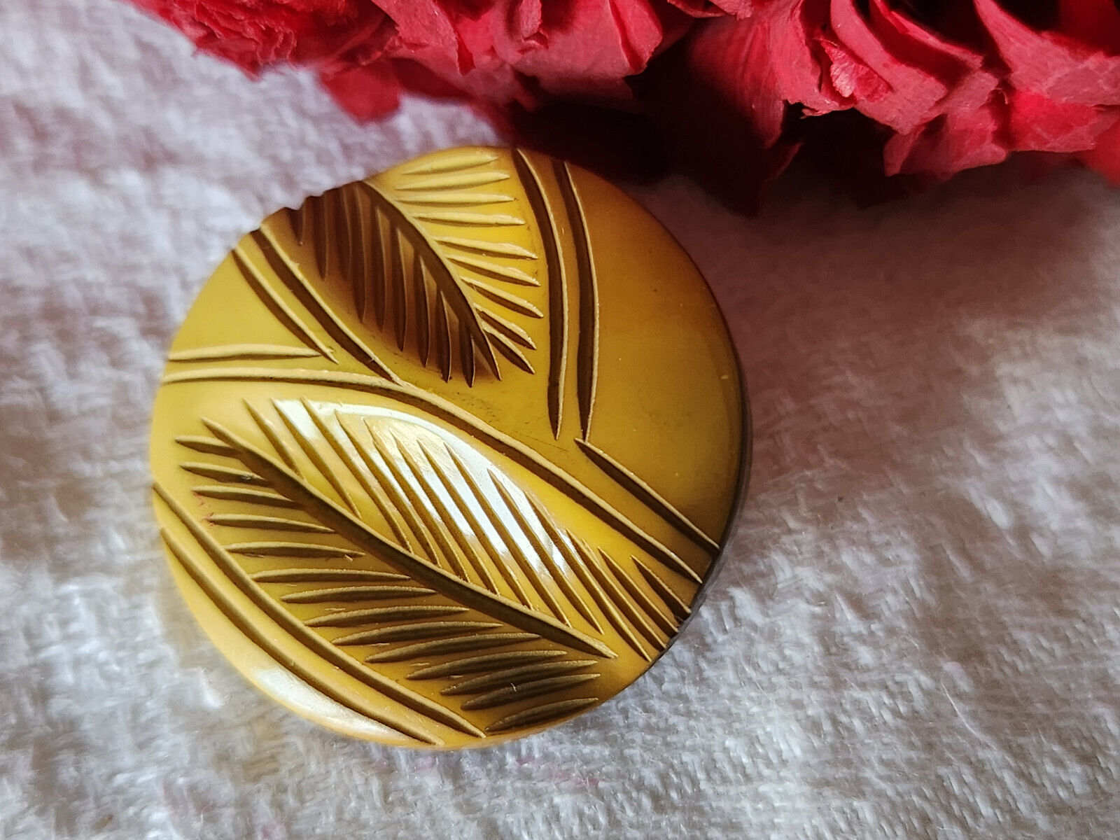 Collection bouton ancien camel camaieu motif feuillage relief 2,6  cm D6C