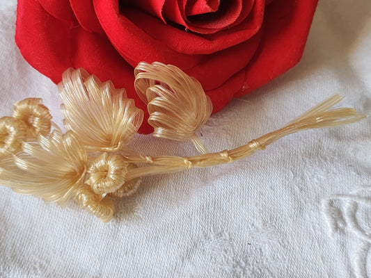 Petit bouquet ancien beige original fait main modiste chapeau vintage T0-28