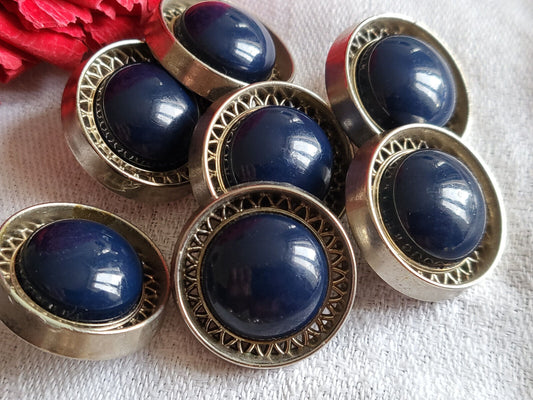 Lot 7 boutons vintage bleu superbe à pied argenté 2,2 cm ref 5657