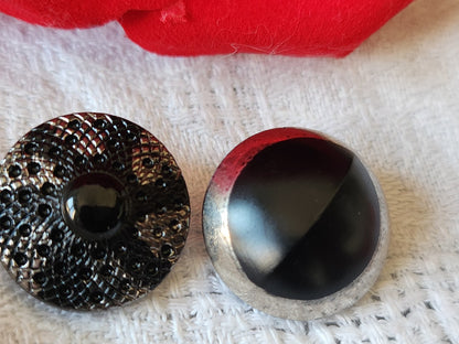 Duo  boutons anciens en verre noir argenté  1,8 cm D18C
