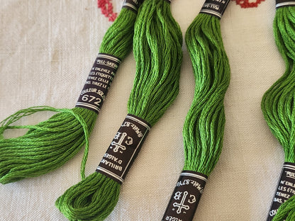 Lot 6 échevettes anciennes coton broder vert cartier bresson  8 mètres T9