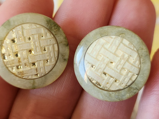 Duo boutons vintage paillette doré inclusion pied 2,2 cm D8D