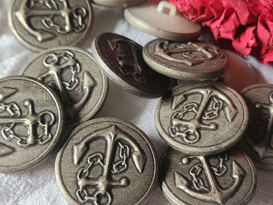 Lot 6 gros boutons vintage recouvert métal ancre marin paris 2,8 cm ref 5575