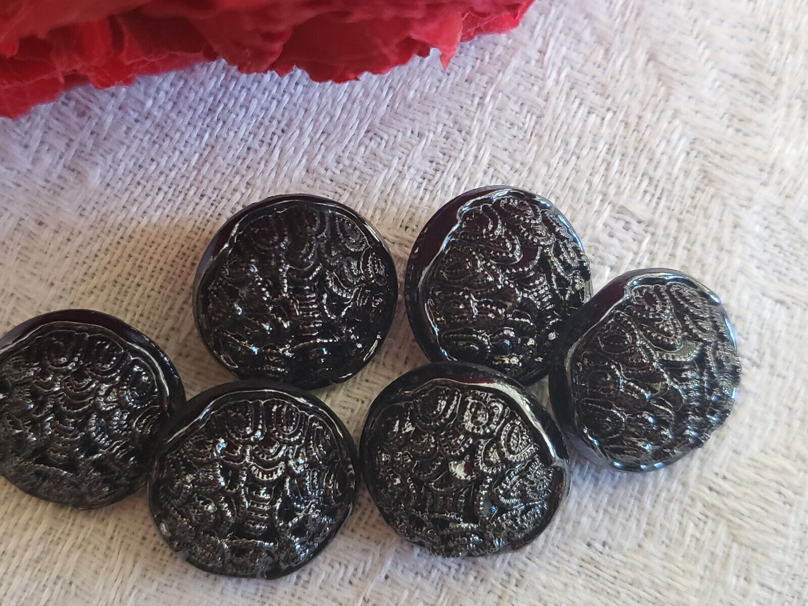 Lot 6 boutons anciens en verre gris gris foncé anthracite  1,3 cm ref 685