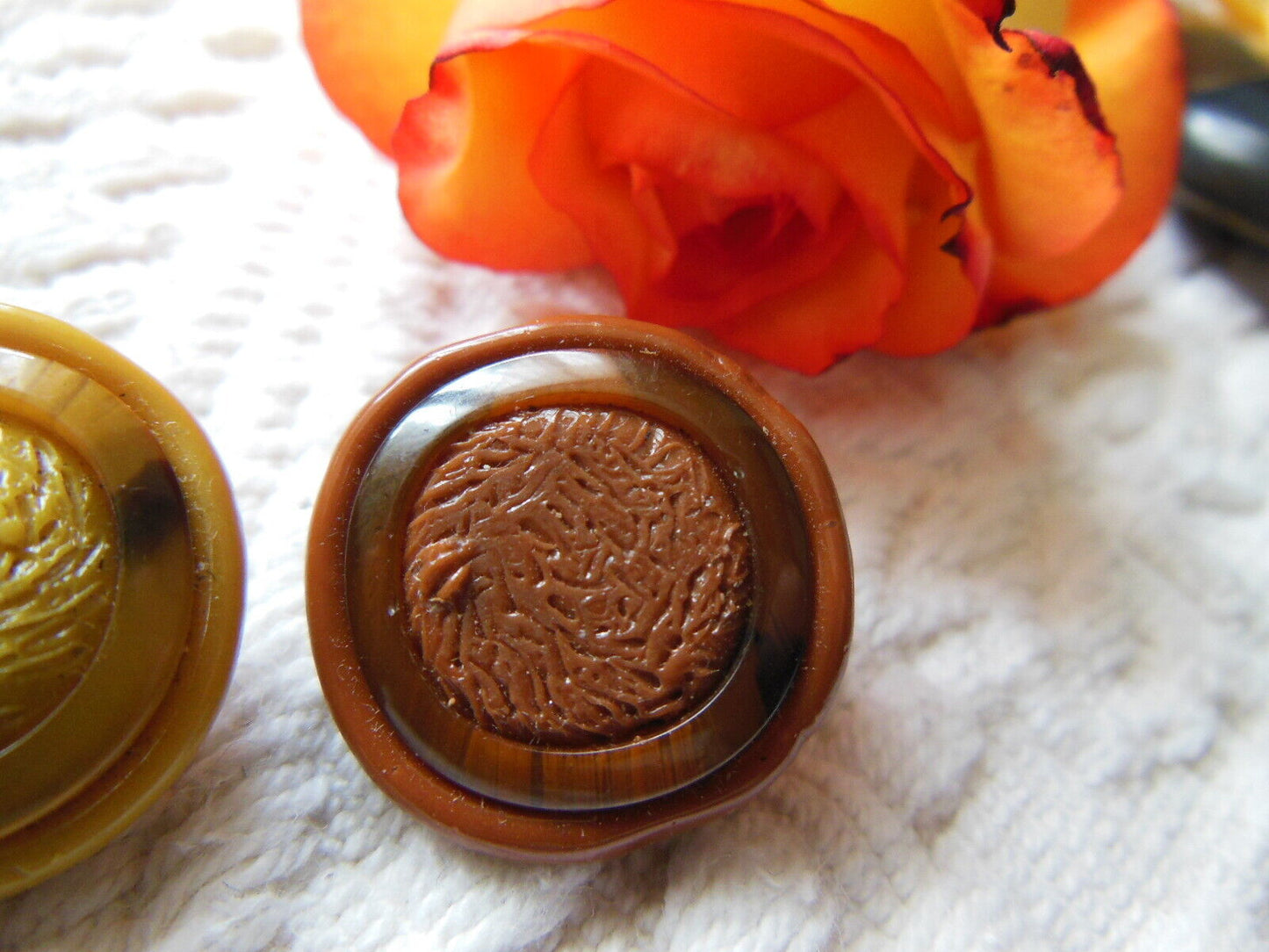 Duo boutons vintage en résine pour collection marron 2 cm D9N