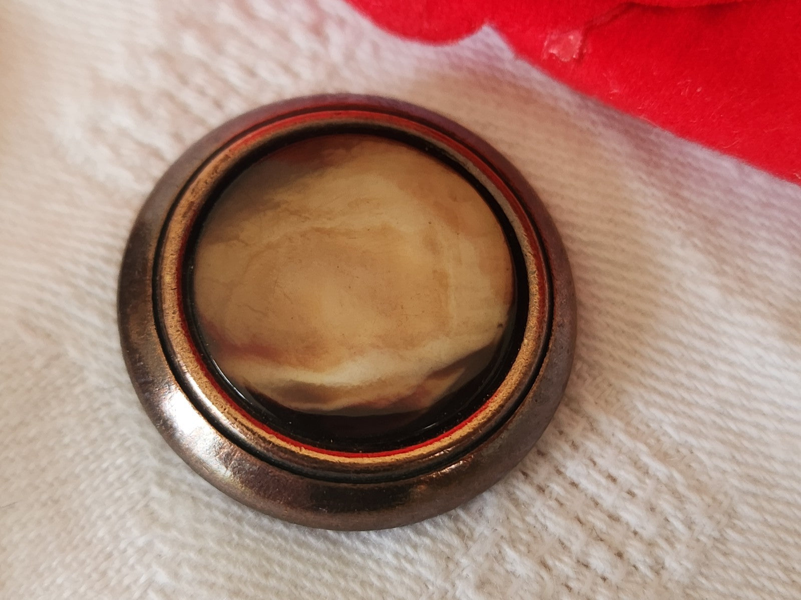 Gros bouton vintage monture métal coeur nacre marron  26 mm ou 2,6 cm G12L