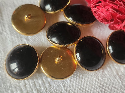 Lot 6 superbes boutons vintage métal doré noir bombé pied  1,9 cm ref 1289
