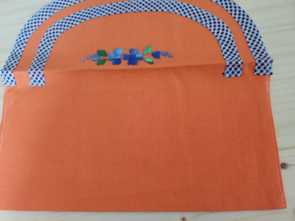 Ancien porte serviette  fait main saumon pochette 13 cm sur 25,5 cm B4