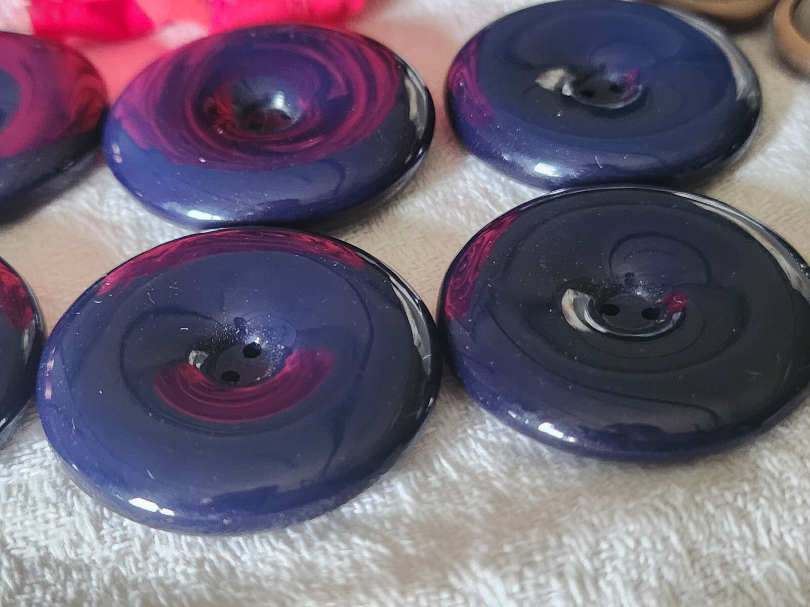 Lot 6 trés gros boutons vintage bleu foncé idéal manteaux  3,3 cm ref 3517 *
