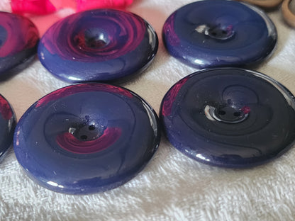 Lot 6 trés gros boutons vintage bleu foncé idéal manteaux  3,3 cm ref 3517 *