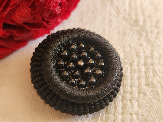 Gros bouton ancien noir passementerie vintage coeur perlé 2,5 cm G16S