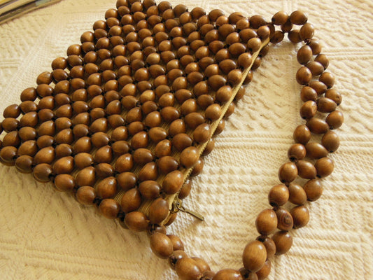 Rigolo ancien sac en main perle en bois vintage petit pochette mignon