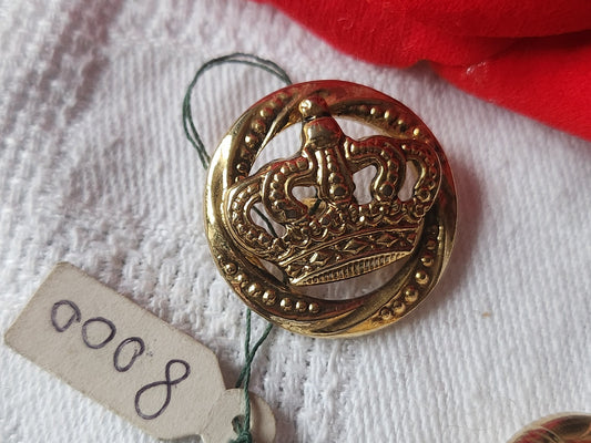 Bouton vintage en métal couronne etiquette pied doré 2,2 cm G5D