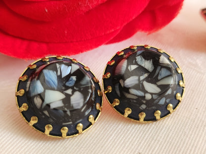 Collection duo boutons anciens effet mosaïque  métal 1,8 cm bleu 18 mm  G12I