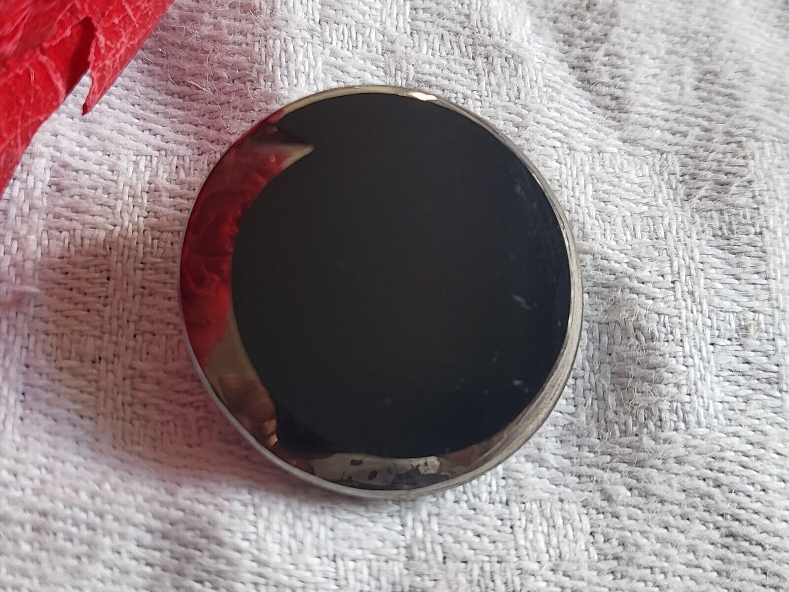 Bouton ancien en verre noir argenté  métal année 50 argenté pied  2,2 cm D10R