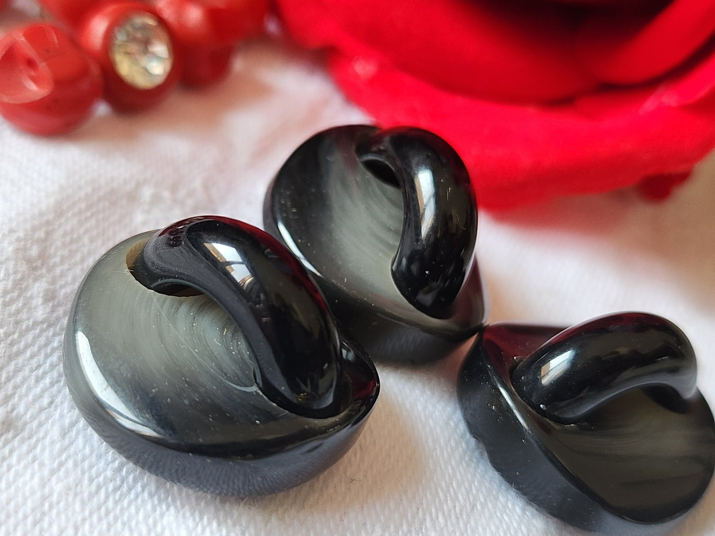Trio superbes boutons vintage anse noir haute pied 2,2 cm ref 1201