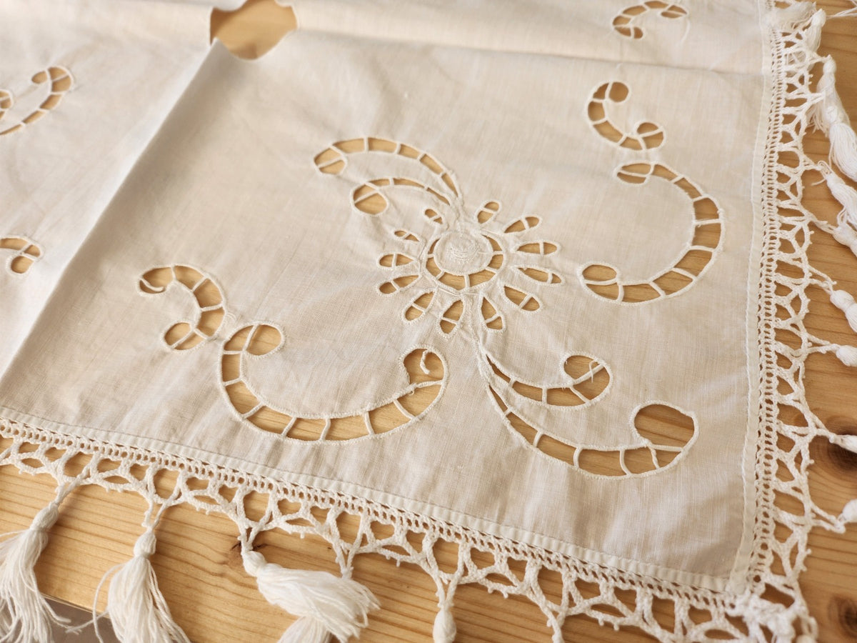 Superbe abat jour ancien ouvrage de dame dentelle broderie frange B5