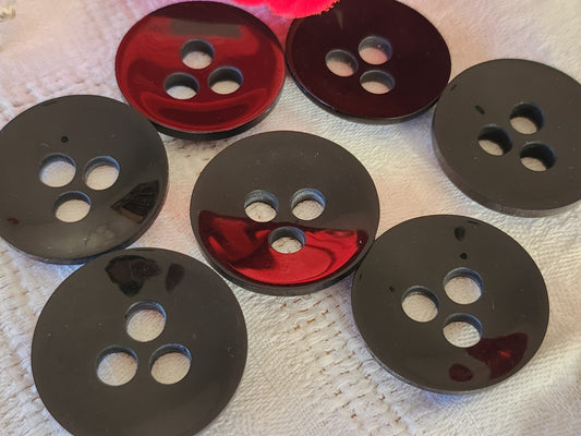 Lot 6 énormes boutons vintage noir trois trous 3,3 cm ou 33mm  ref 6510