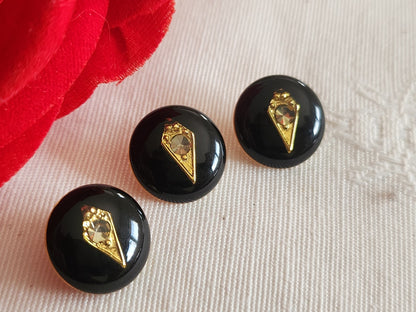 Trio mini boutons vintage en métal doré inclusion strass 1,3 cm bijoux G19A