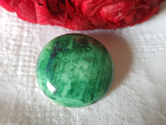 Collection bouton ancien Ceramique vert  pied metal parurier 2,8 cm G18J