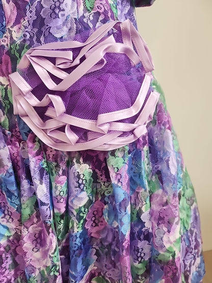 Kitch robe atypique violette vert dentelle jupon T38 Lina Innocenti ref portant