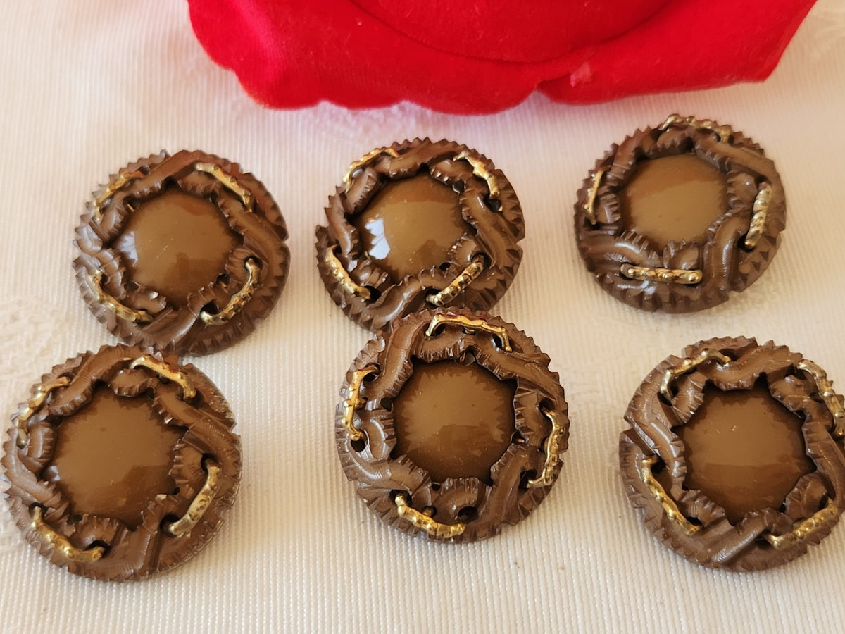 Collection  lot 6 boutons anciens avec sorte agraphe marron 2,2 cm ref 6650