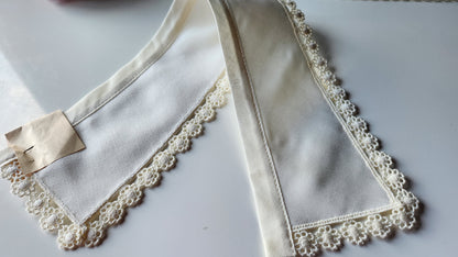 Ancien  col tissu blanc tramée  dentelle  vintage  B1-42