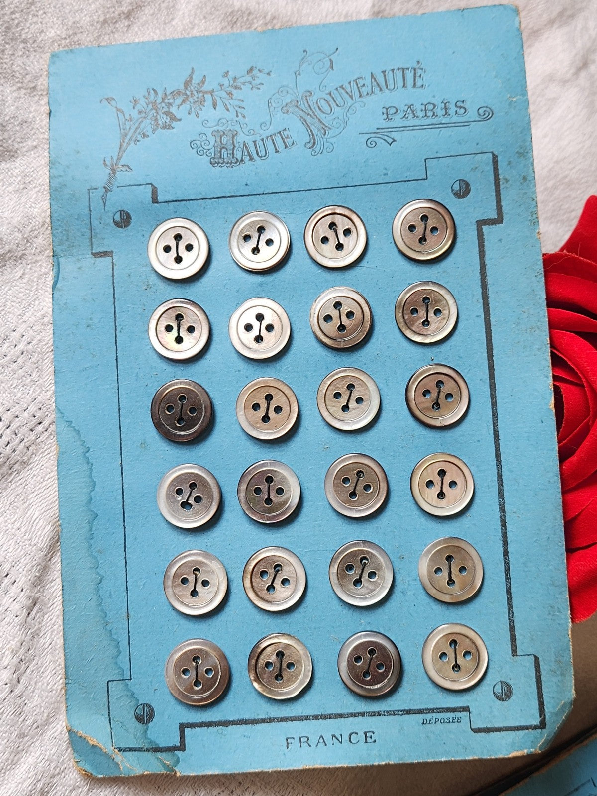 Plaque 24 boutons anciens en nacre gris 1,2 cm année 20/30 N°5