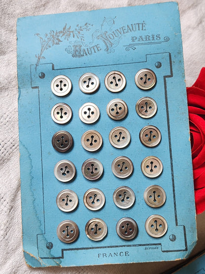 Plaque 24 boutons anciens en nacre gris 1,2 cm année 20/30 N°5