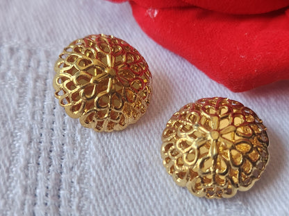 Duo boutons vintage en métal dentelle doré bijoux superbe 1,7 cm D2C