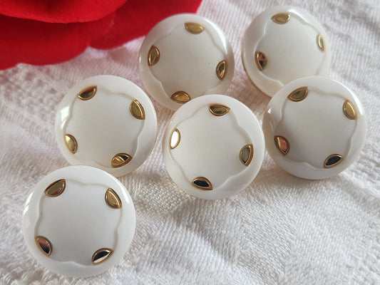 Lot 6 boutons vintage blanc doré à pied diamètre 2,1 cm ref 2383
