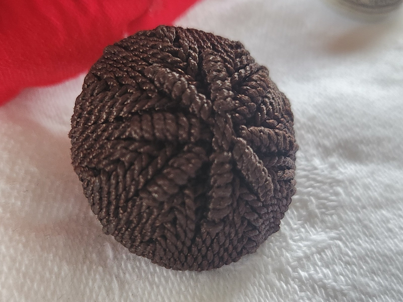 Ancien bouton en passementerie marron fait main collectionr 2,6 cm D18E