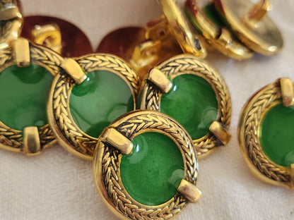 Lot 6 jolis boutons vintage en métal doré cœur vert foncé 2,3 cm ref 6136