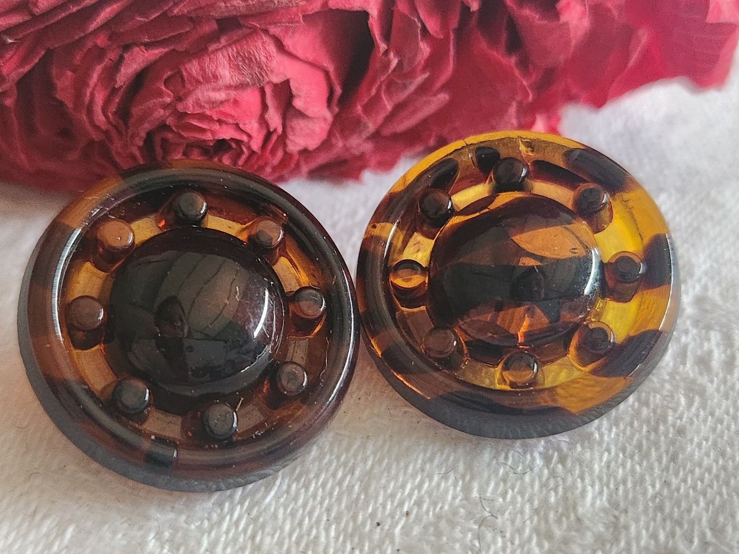 Duo gros boutons vintage en verre  marron effet écaille 2,2 cm G8R