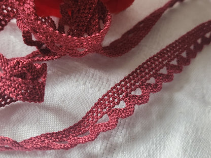 Dentelle vintage rouge lie de vin coton 3 métres sur 1,2 cm A1