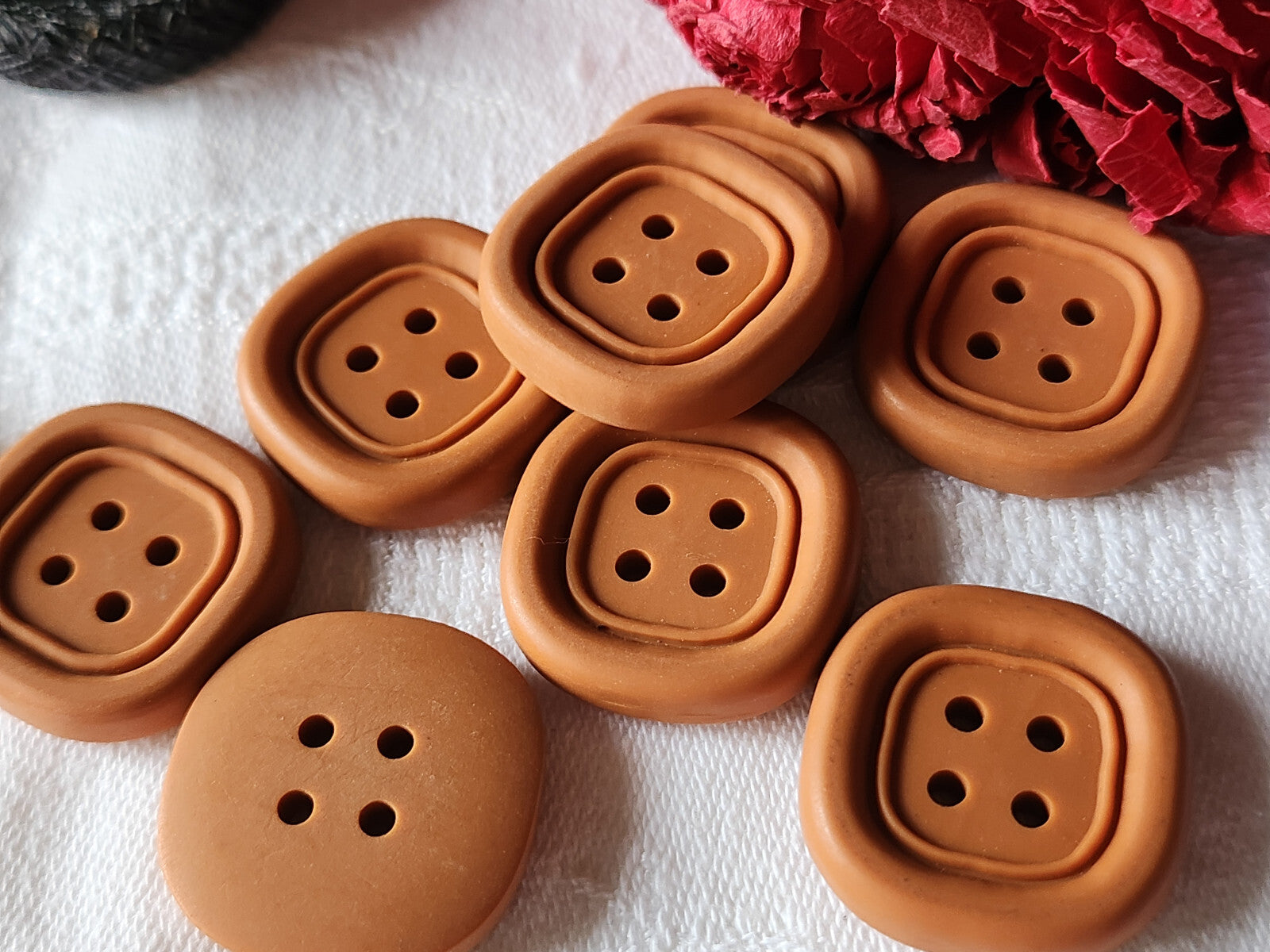 Lot 8 gros boutons vintage marron mat caramel 2,5 cm ref 2997