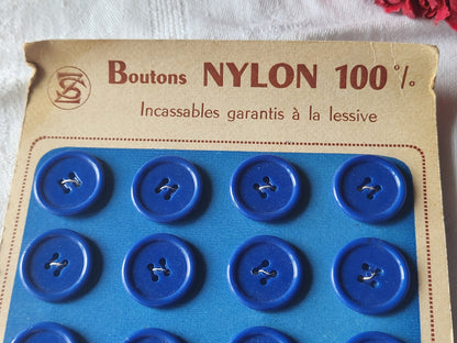 Plaque lot de 24 boutons vintage bleu 2 cm trous