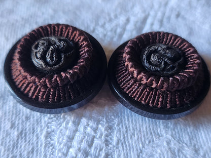 Duo boutons ancien vintage passementerie marron  pied  2,4 cm D5L