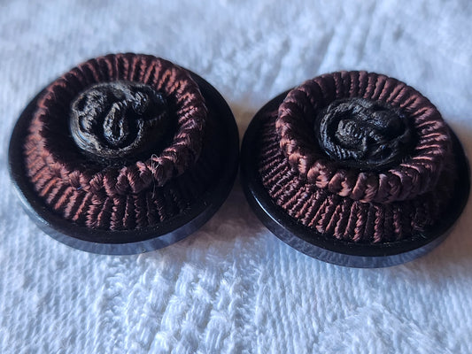 Duo boutons ancien vintage passementerie marron  pied  2,4 cm D5L