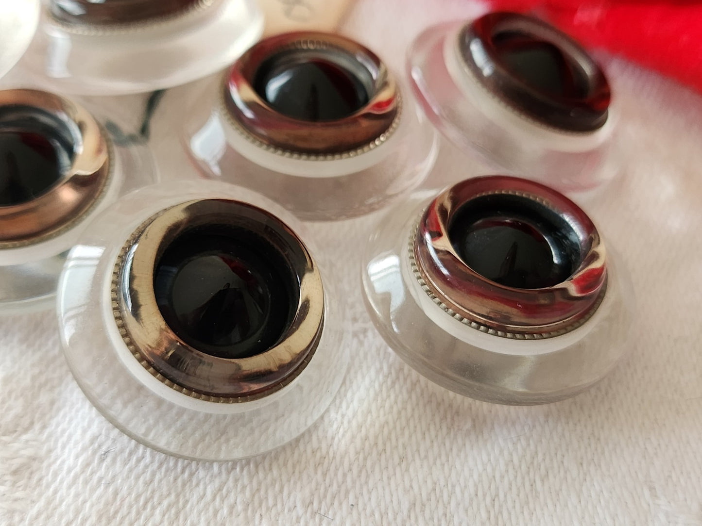Lot 8 boutons vintage transparent noir argenté pied 2,3 cm superbe ref 5673