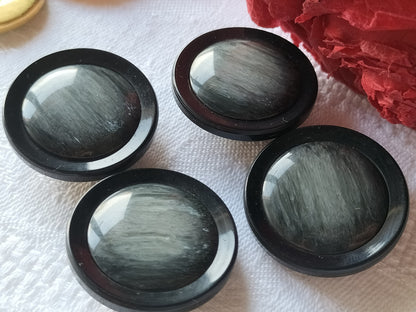 Lot 4 gros boutons vintage noir gris reflet nacré pied 2,7 cm ref 1246