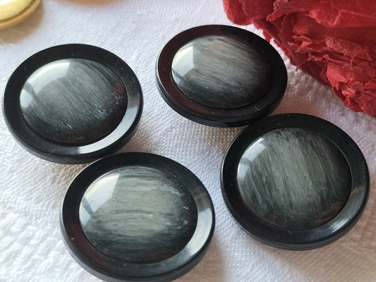 Lot 4 gros boutons vintage noir gris reflet nacré pied 2,7 cm ref 1246