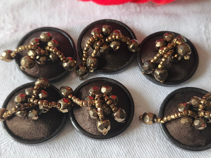 Collection lot 6 boutons  passementerie marron pendants perlé  2,4 cm ref 3569