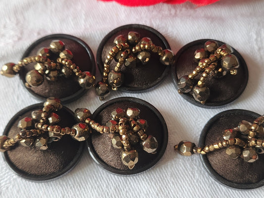 Collection lot 6 boutons  passementerie marron pendants perlé  2,4 cm ref 3569