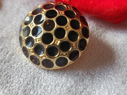 Bouton en métal doré  effet strass vintage bombé gris marron 2,3 cm ref 465