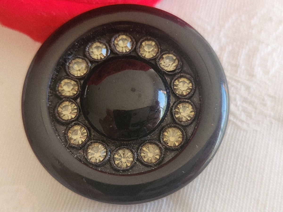 Imposant bouton vintage strass en verre noir 3,2 cm ou 32 mm ref 6267